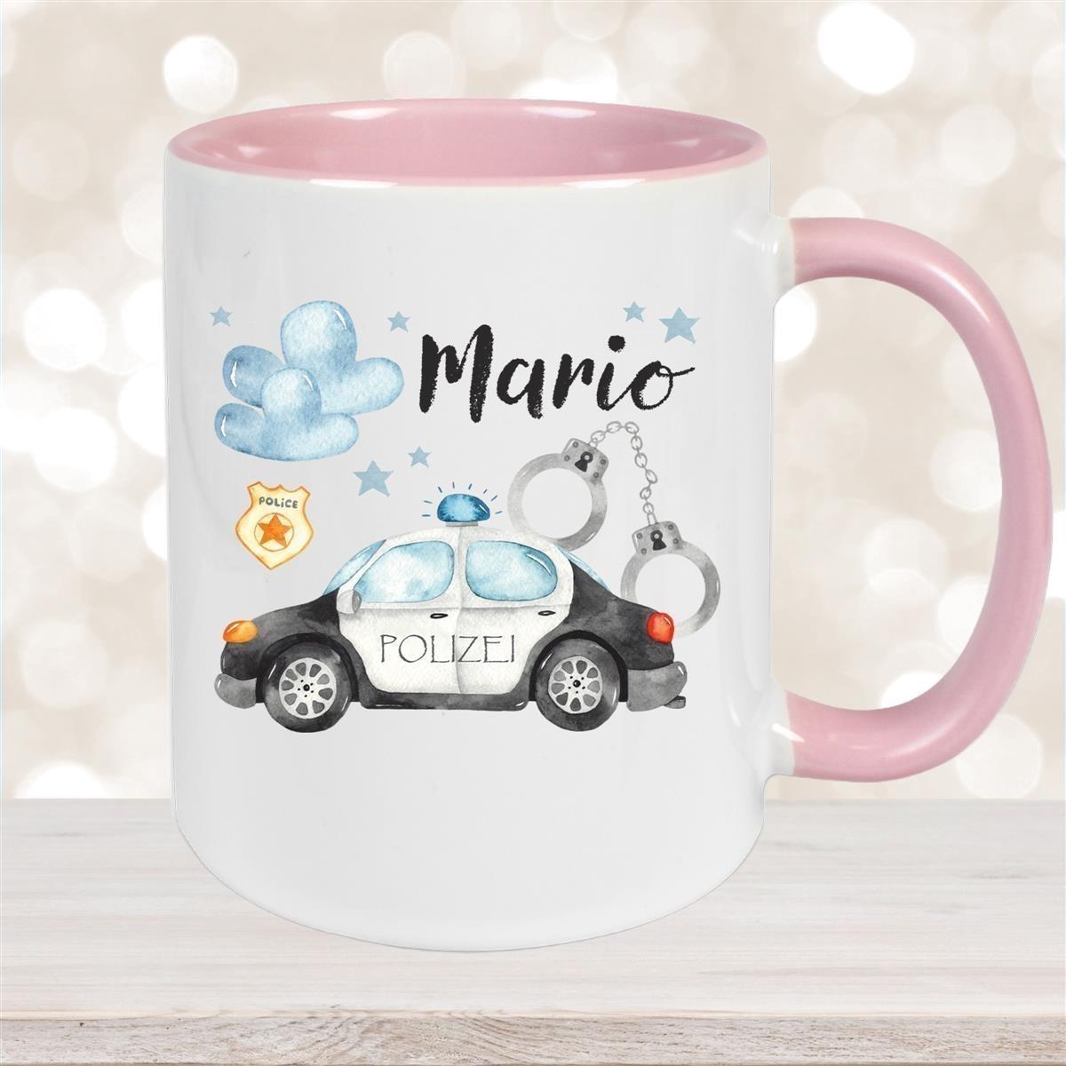 Tasse Polizei 1 Wunschname Keramik Kinderbecher personalisiert versch. Farben