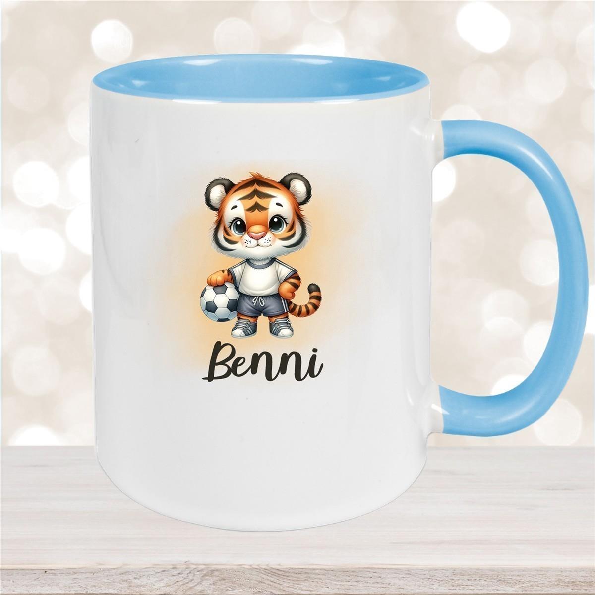 Tasse Wunschname Fußball 16 Personalisiert Tiger Keramik Kinderbecher versch. Farben