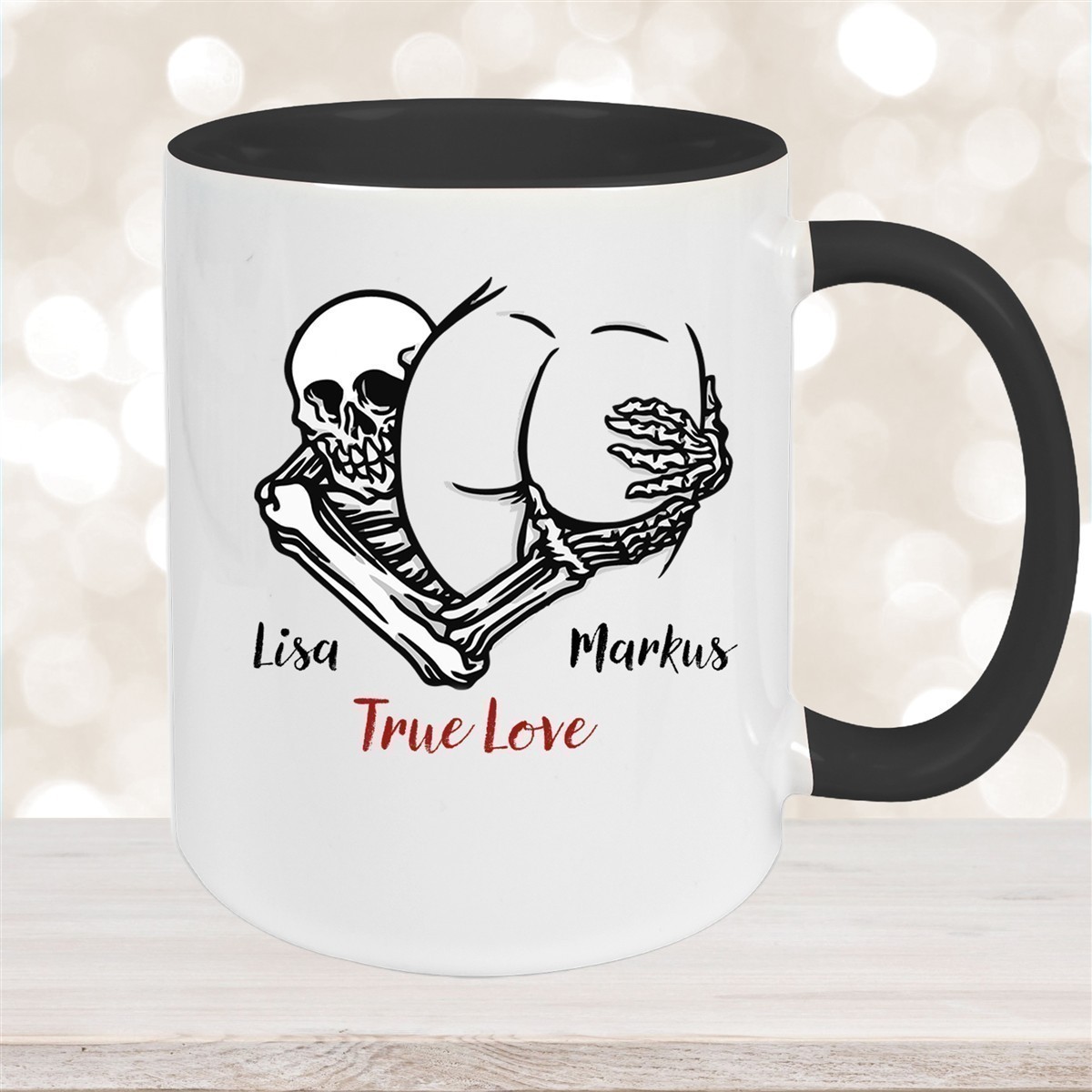 Tasse Totenkopf True Love Valentinstag #7 Wunschnamen Keramik personalisiert versch. Farben
