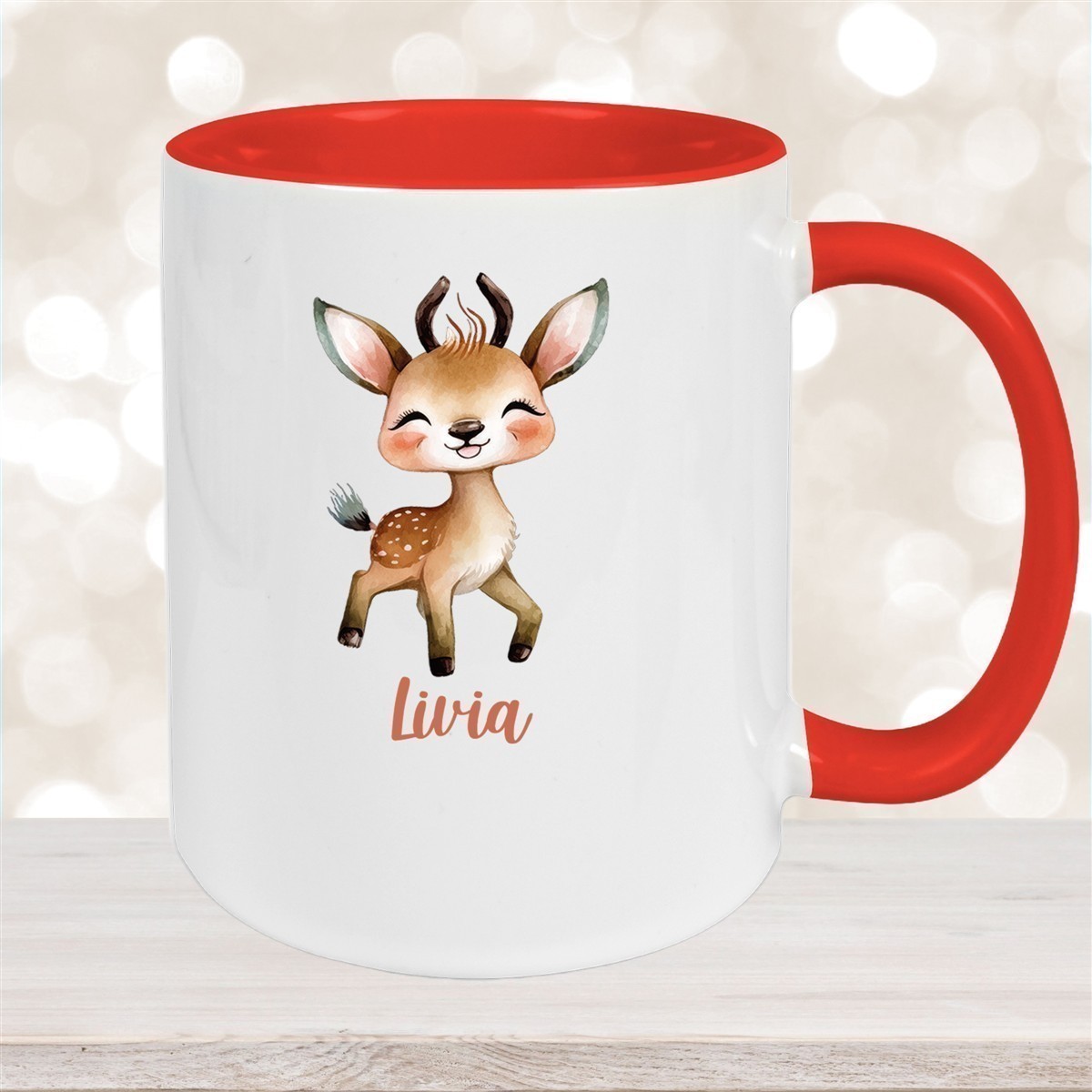 Tasse Wunschname Reh #1 Keramik Kinderbecher versch. Farben