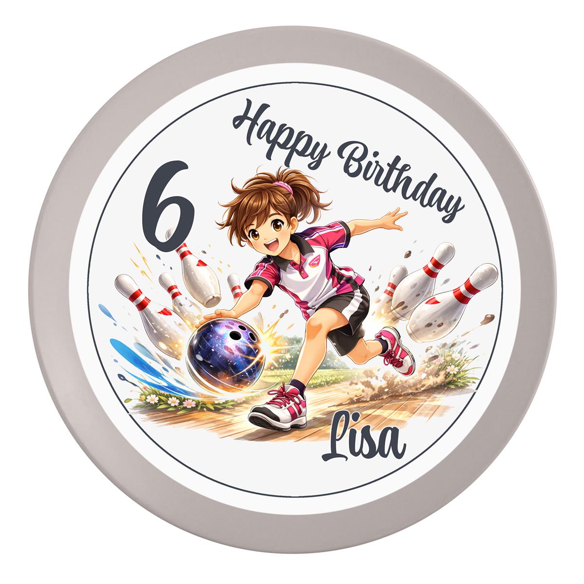 Tortenaufleger Geburtstag Kegeln 2 Name & Zahl (20cm) Fondant Papier