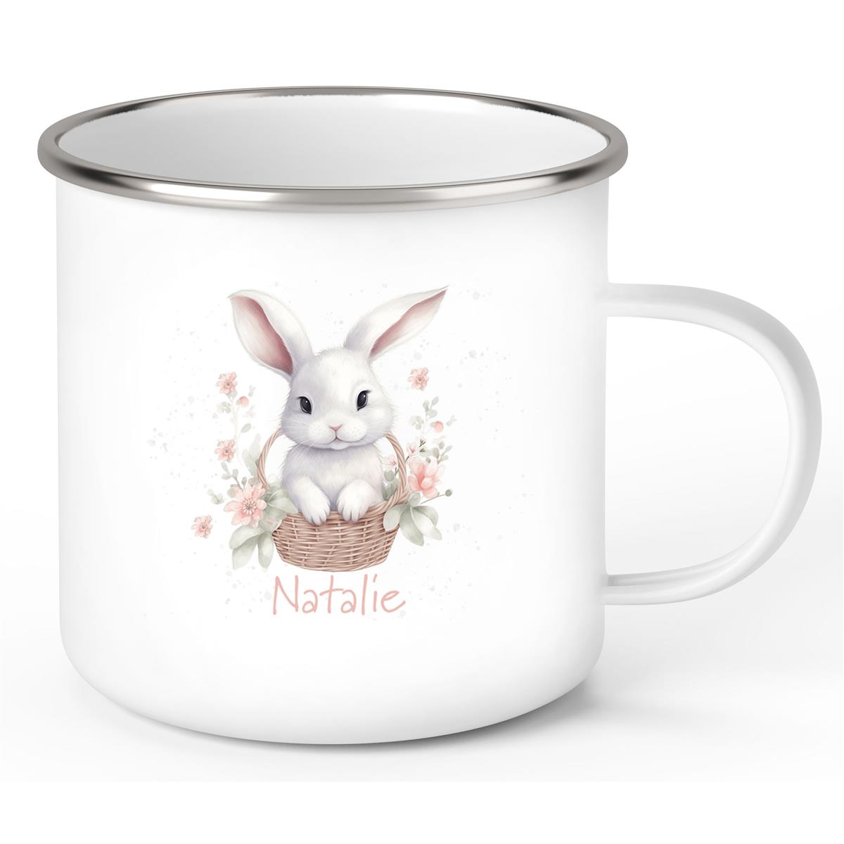 Tasse Hase 1 mit Wunschnamen personalisiert Emaillie