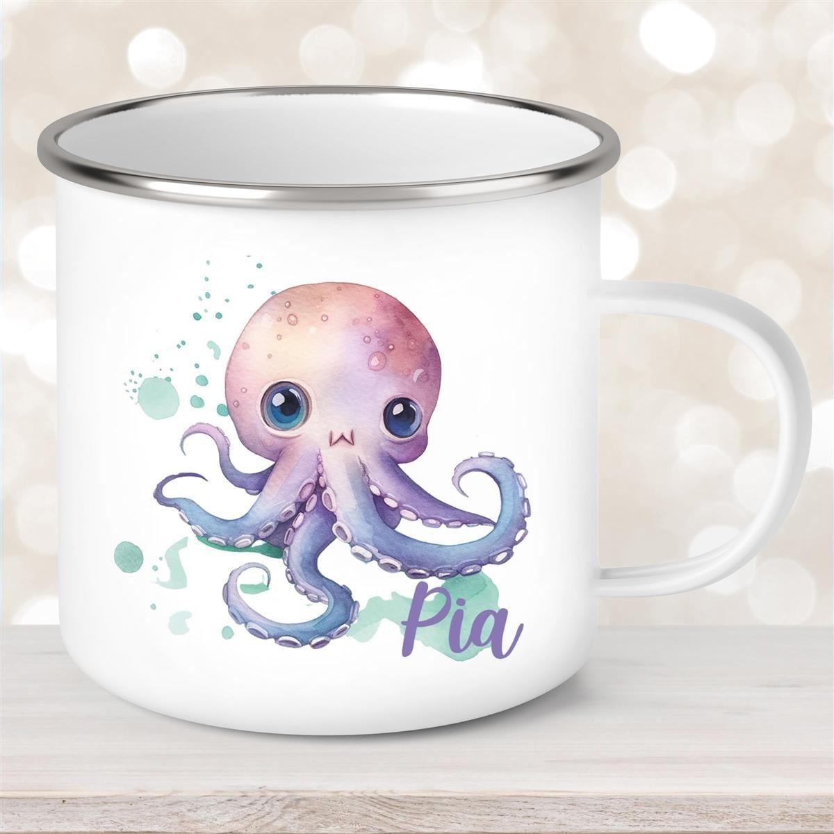 Tasse Wunschname Meerestiere-Oktopus #1 Emaille Kinderbecher