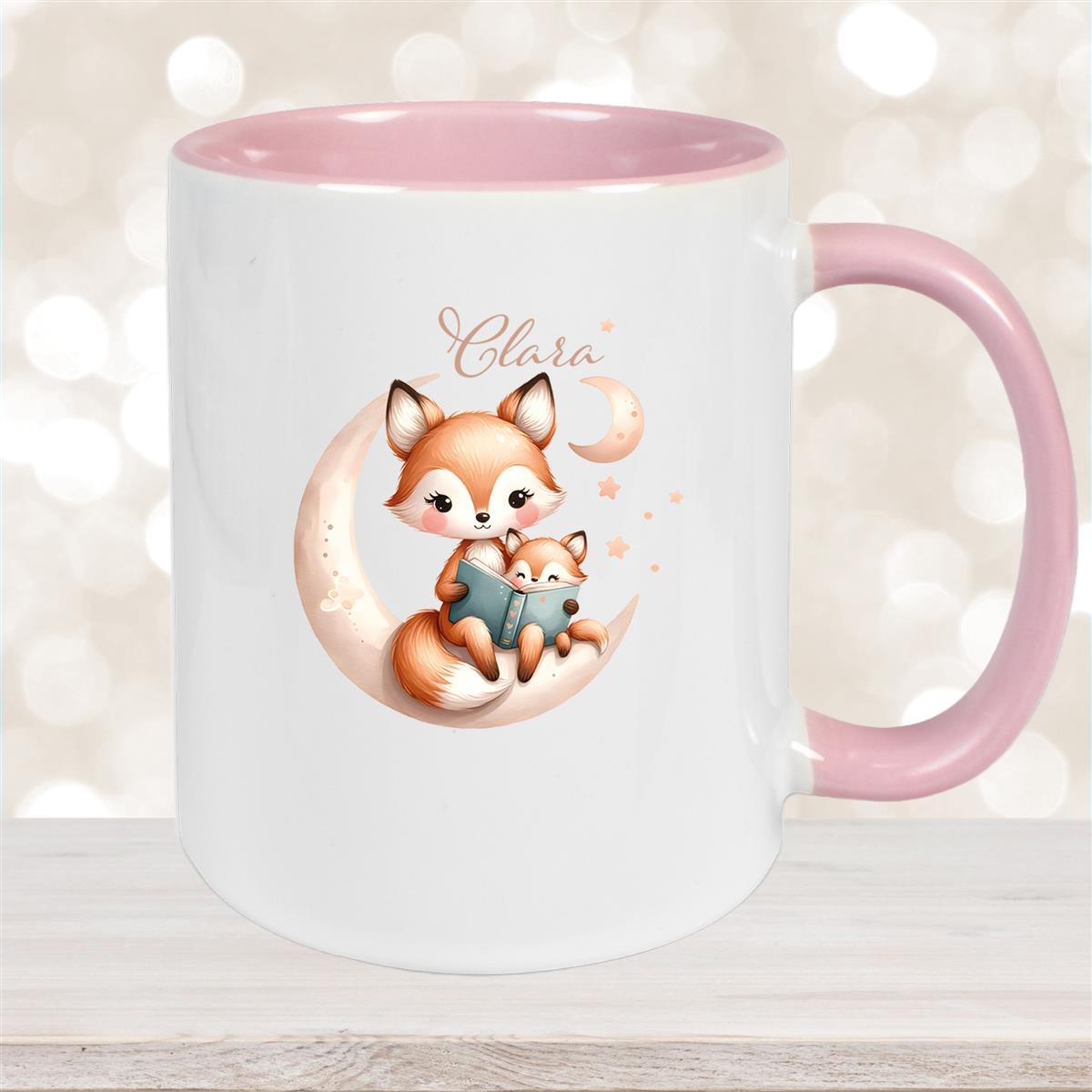 Tasse Wunschname Fuchs #2 Keramik Kinderbecher Altrosa