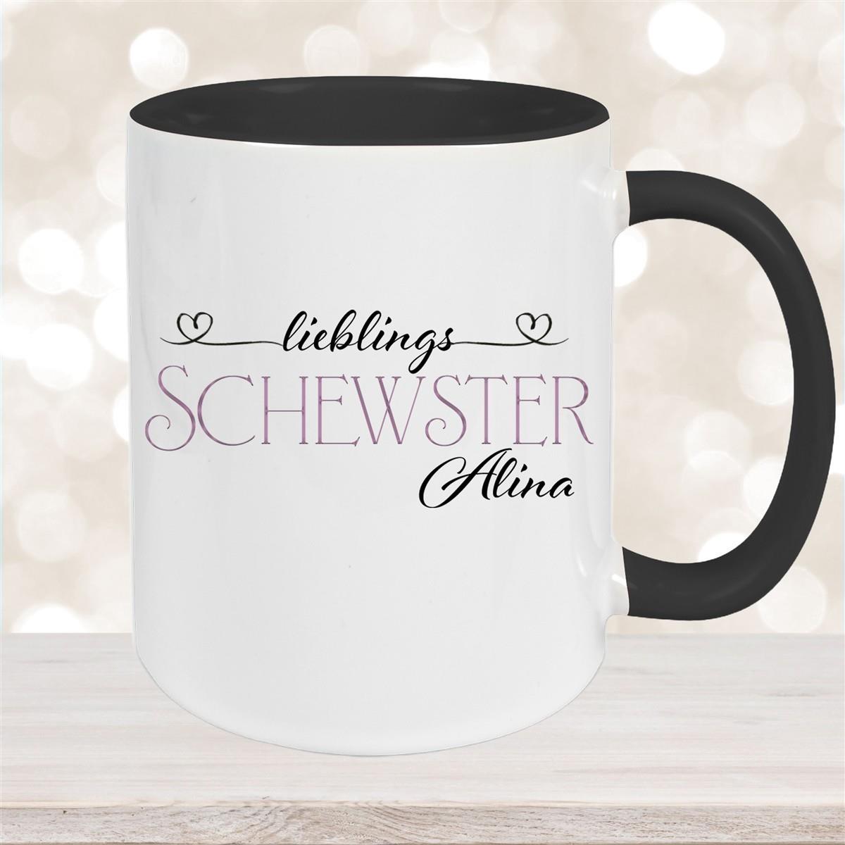 Tasse Wunschname Lieblings-Schwester 1 personalisiert Keramik Becher versch. Farben