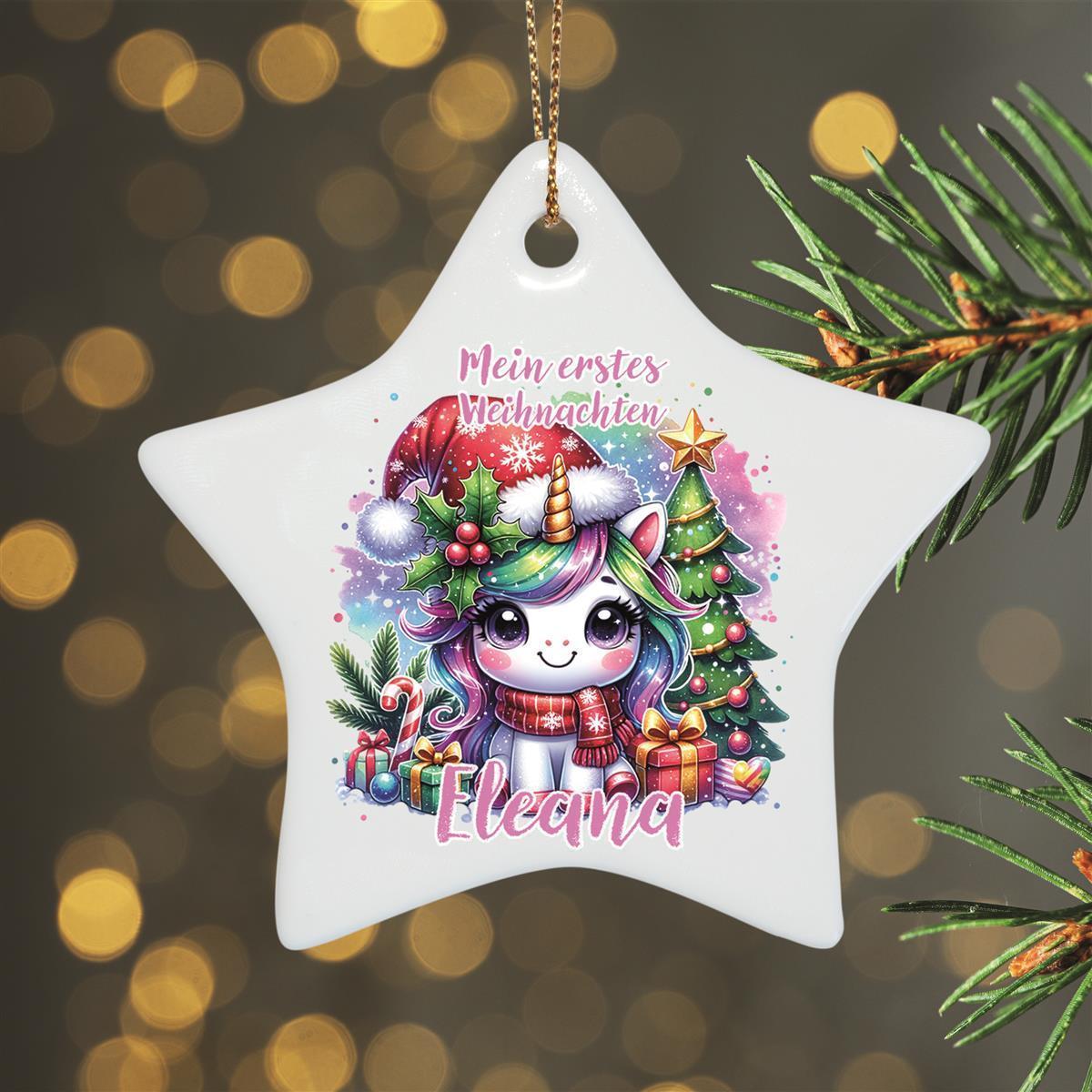 Weihnachtsanhänger personalisiert Einhorn mein erstes Weihnachten 2 Name Motiv Anhänger Keramik, Weihnachtsschmuck, Weihnachtskugel, Christbaumschmuck versch. Formen