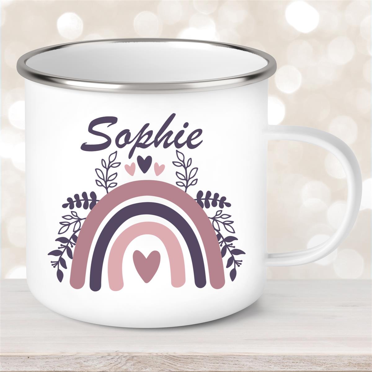 Tasse Regenbogen #8 Wunschname Emaille Kinderbecher