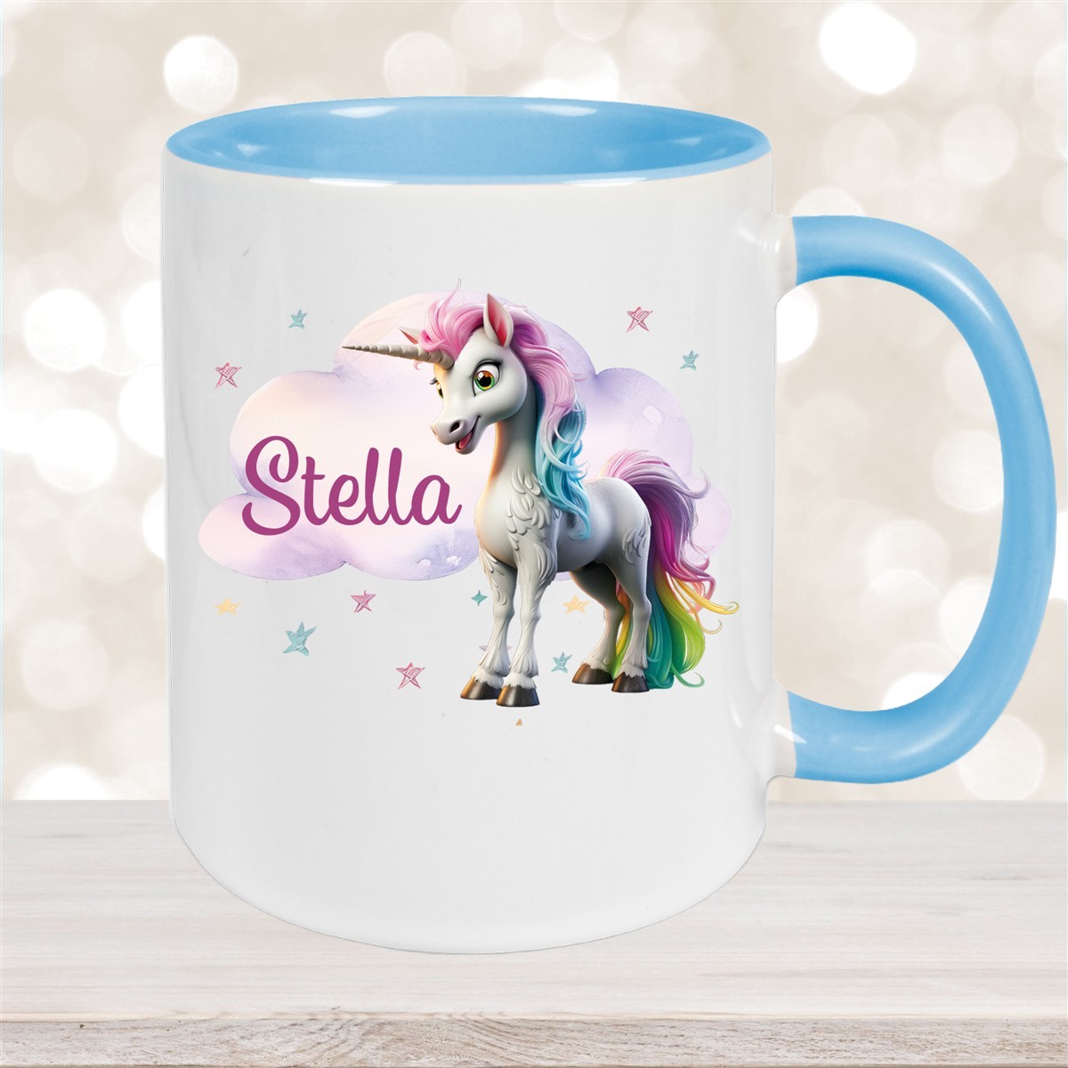 Tasse Einhorn Wolke #4 Wunschname Keramik Kinderbecher personalisiert Hellblau