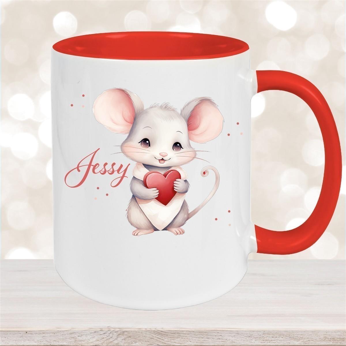 Tasse Liebe - Maus Valentinstag Wunschnamen Keramik personalisiert versch. Farben