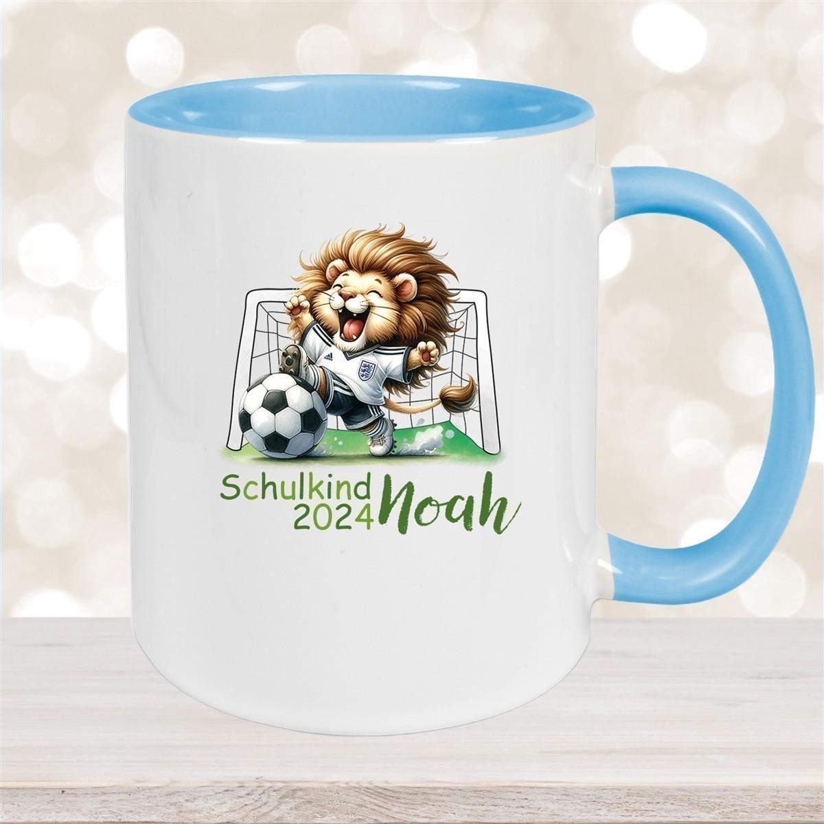 Tasse Schulkind 13 Wunschname Fußball2 Keramik Kinderbecher Personalisiert versch. Farben