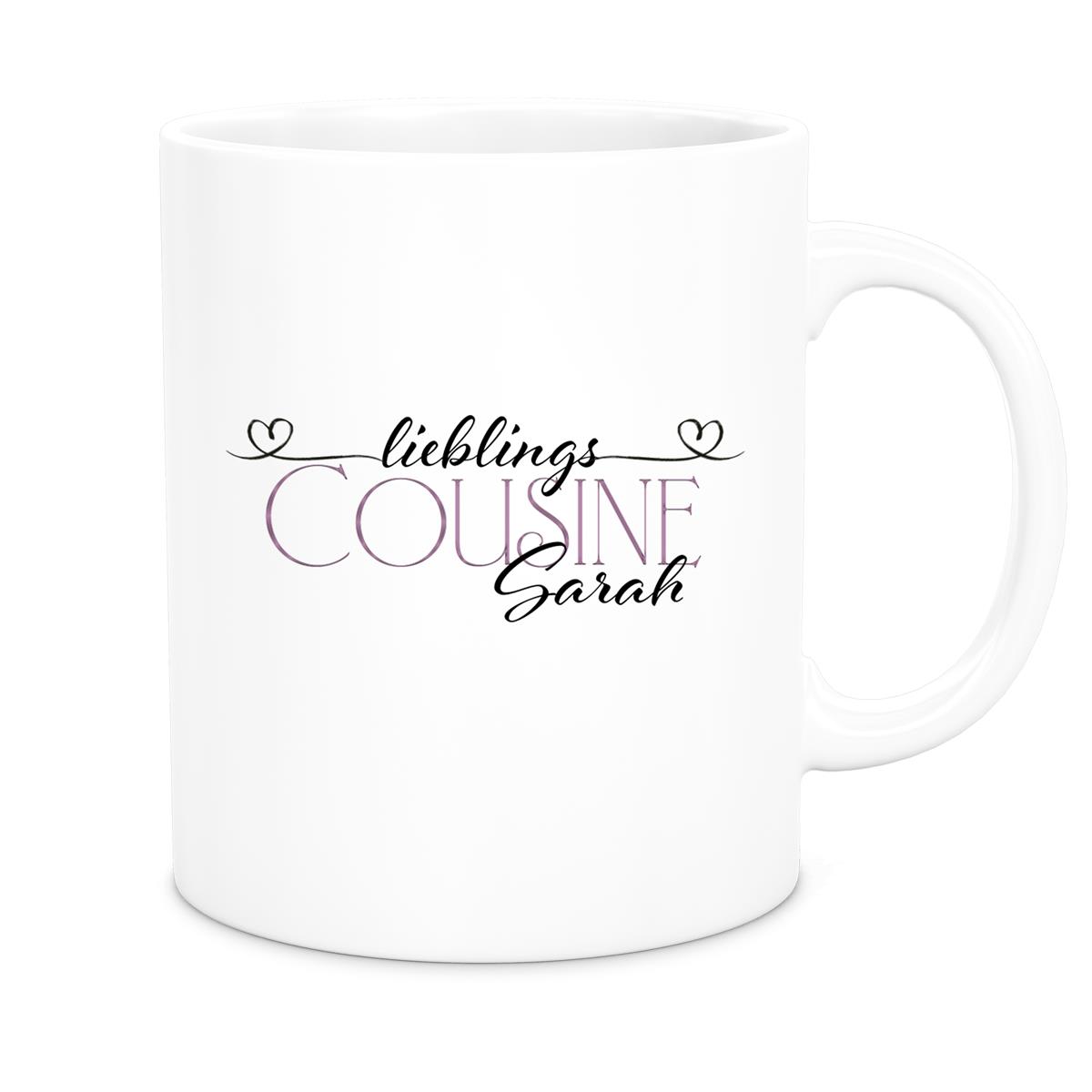 Tasse Wunschname Lieblings-Cousine 1 personalisiert Keramik Becher versch. Farben