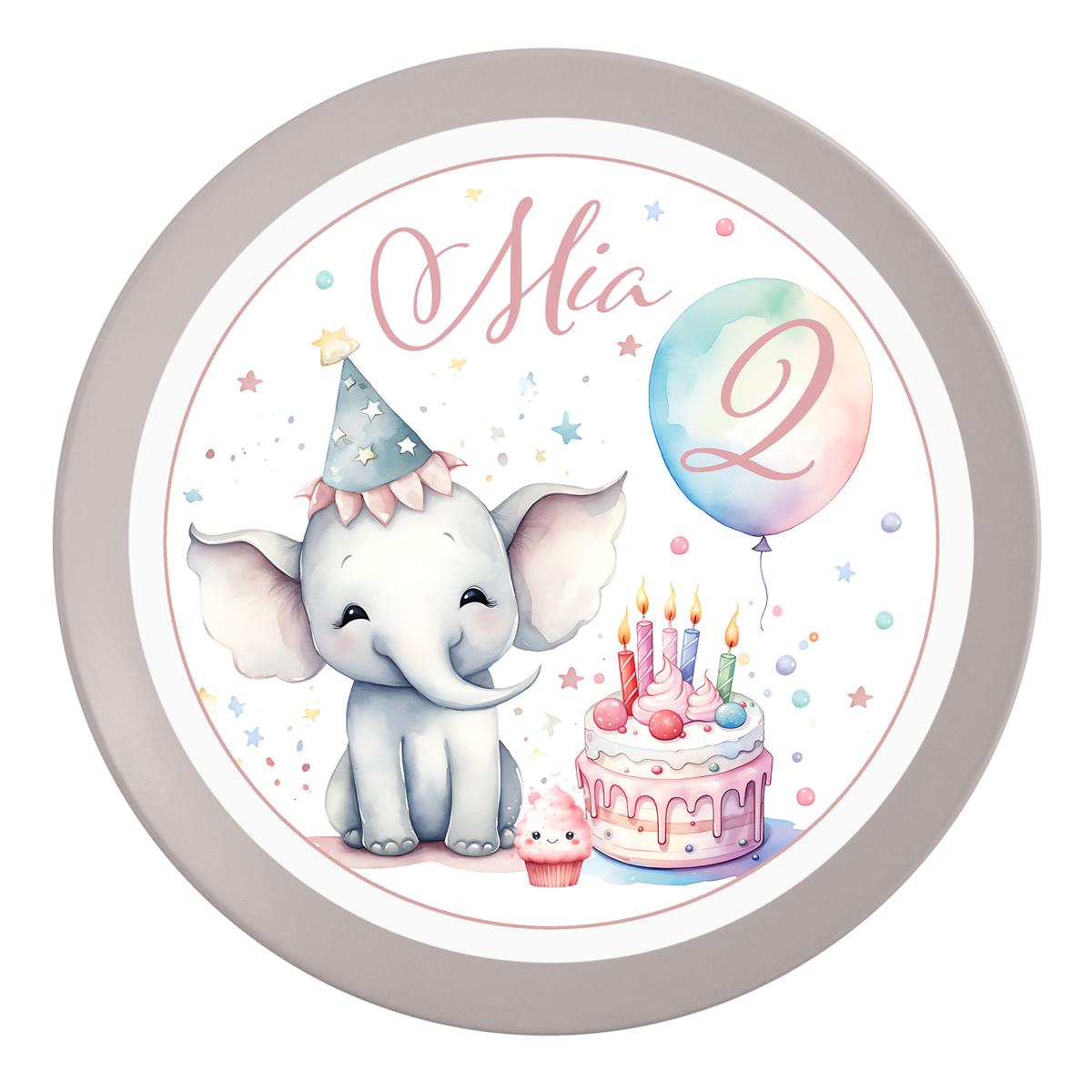 Tortenaufleger Geburtstag Elefant 1 Name & Zahl (20cm)