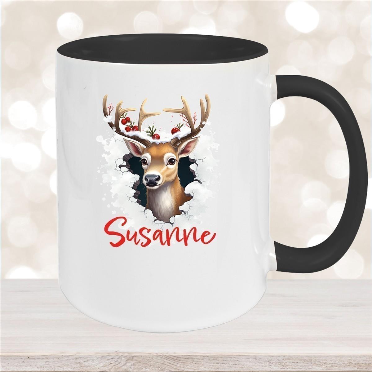 Tasse Wunschname Christmas Rentier 2 Keramik Kinderbecher versch. Farben