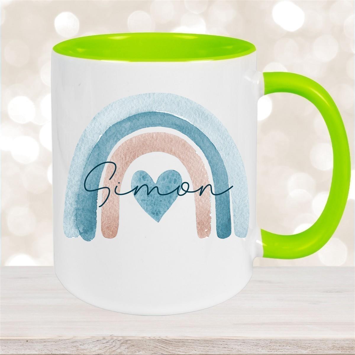 Tasse Wunschname Regenbogen 6 Keramik Kinderbecher versch. Farben