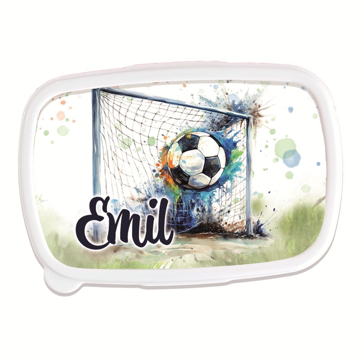 Brotdose mit Namen Fußball #09 – Personalisierte Lunchbox für Schule & Kindergarten Weiß