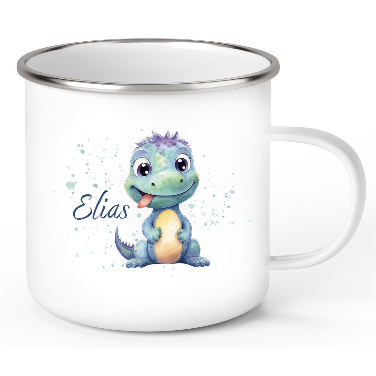 Tasse Wunschname Dino 13 Emaille Kinderbecher