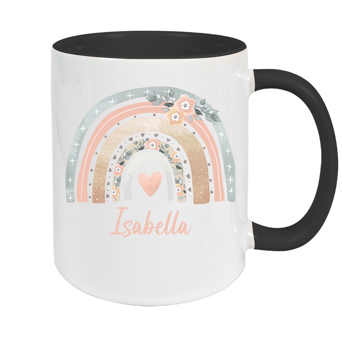 Tasse Wunschname Regenbogen #7 Keramik Kinderbecher Schwarz