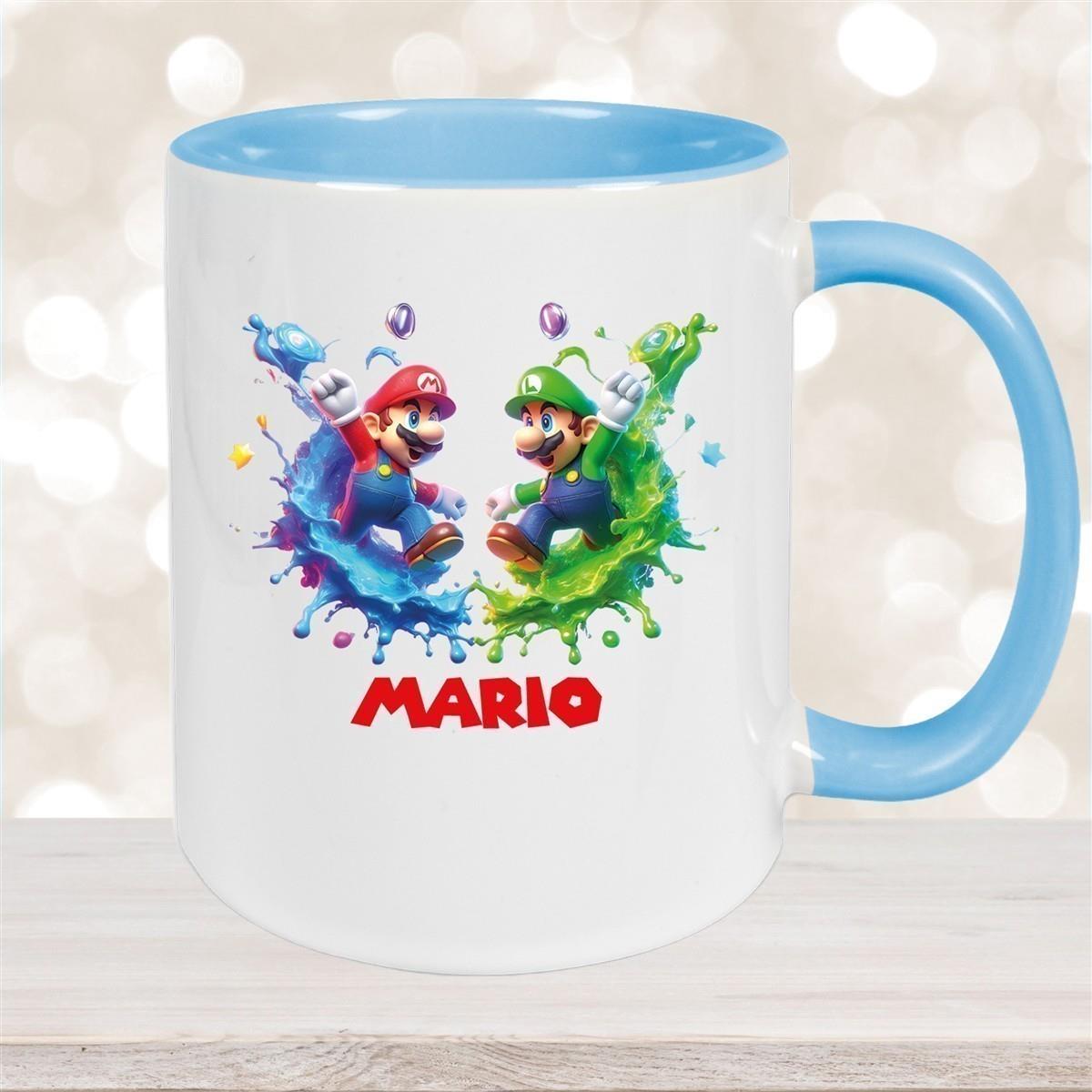 Tasse Wunschname Super-Mario 7 Keramik Kinderbecher personalisiert versch. Farben