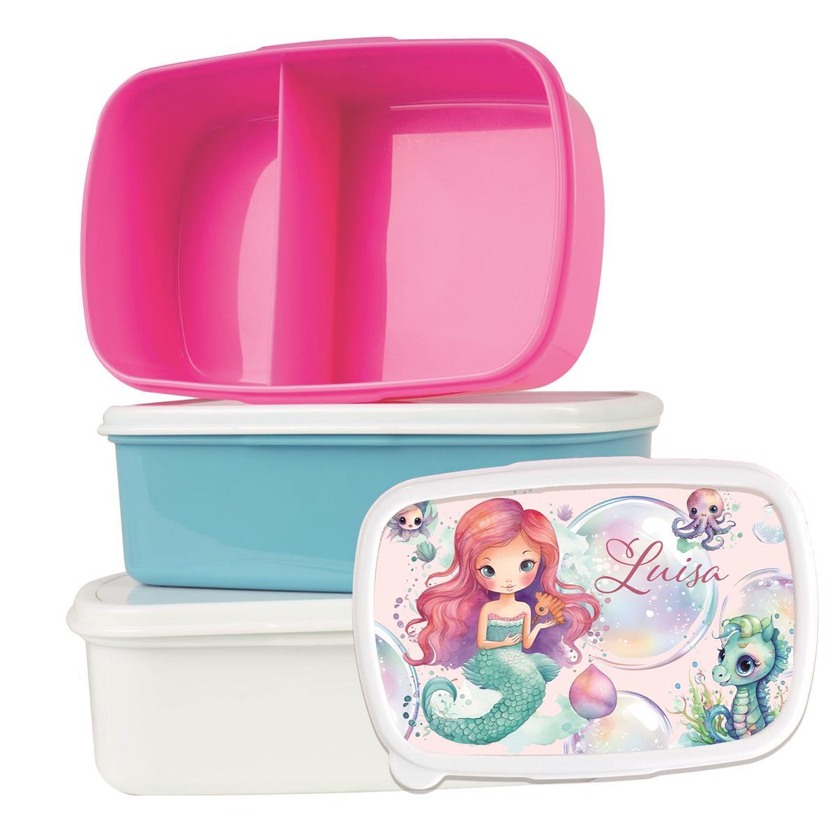 Brotdose mit Namen Meerjungfrau 01 – Personalisierte Lunchbox für Schule & Kindergarten versch. Farben