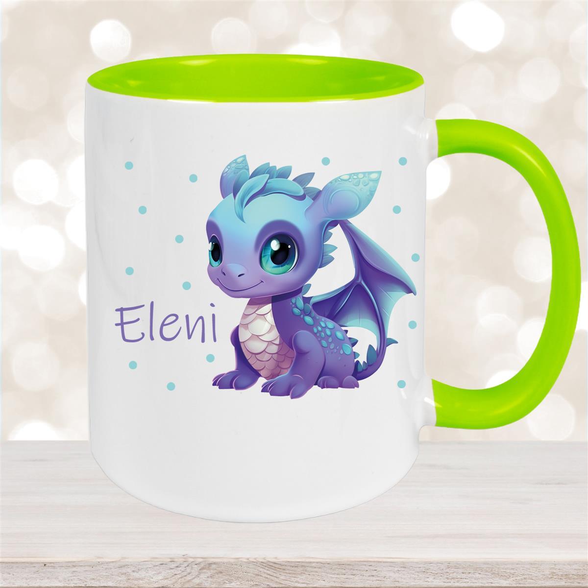 Tasse Wunschname Drache #1 Keramik Kinderbecher Grün