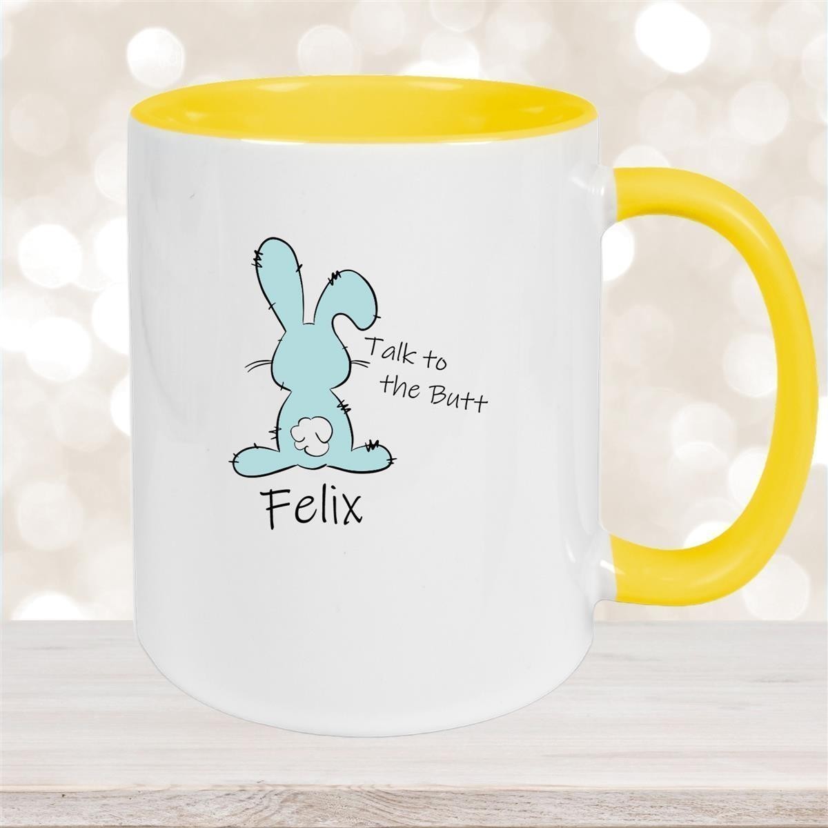 Tasse Ostern - Hase Talk to the Butt 2 Wunschnamen Keramik personalisiert versch. Farben
