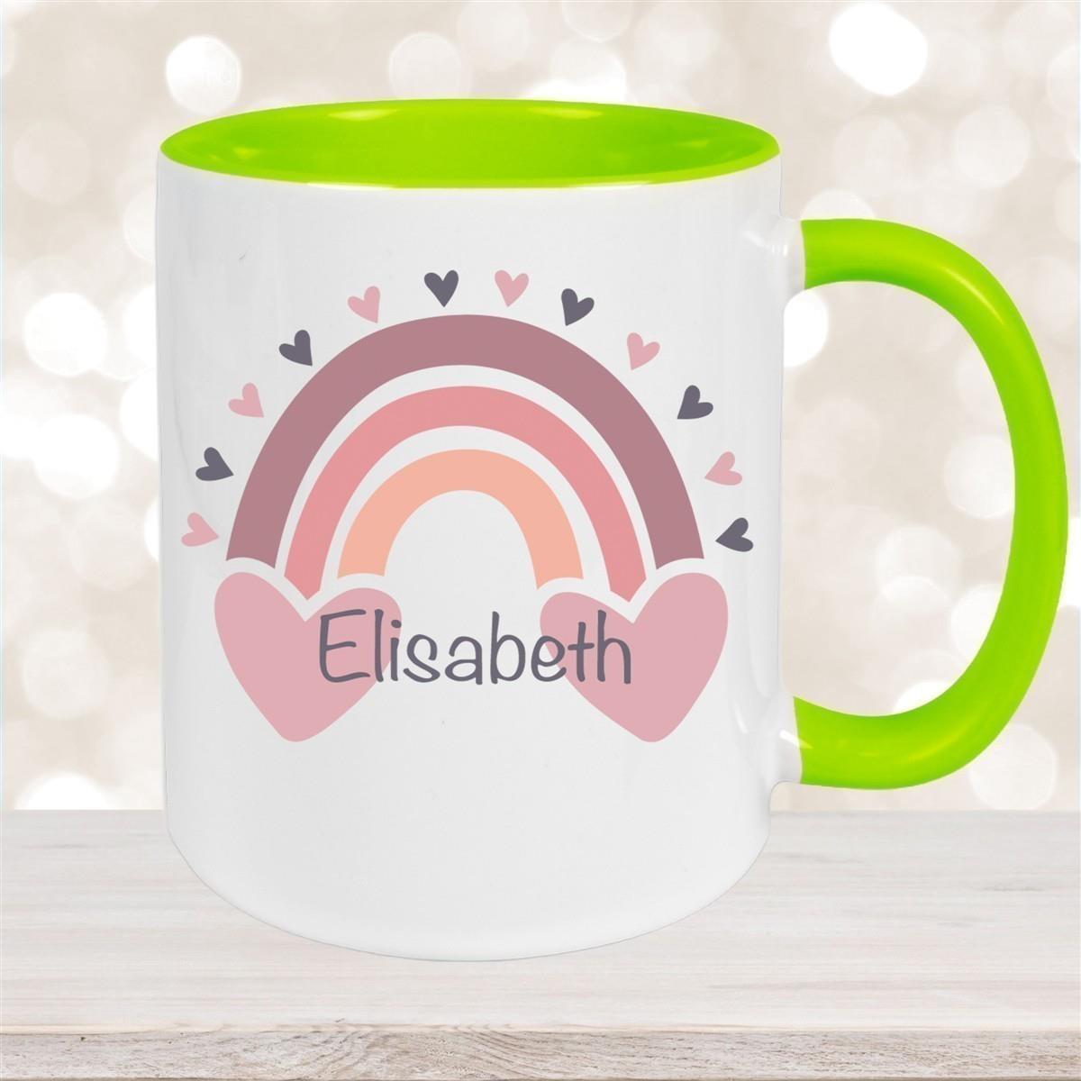 Tasse Wunschname Regenbogen 2 Keramik Kinderbecher versch. Farben