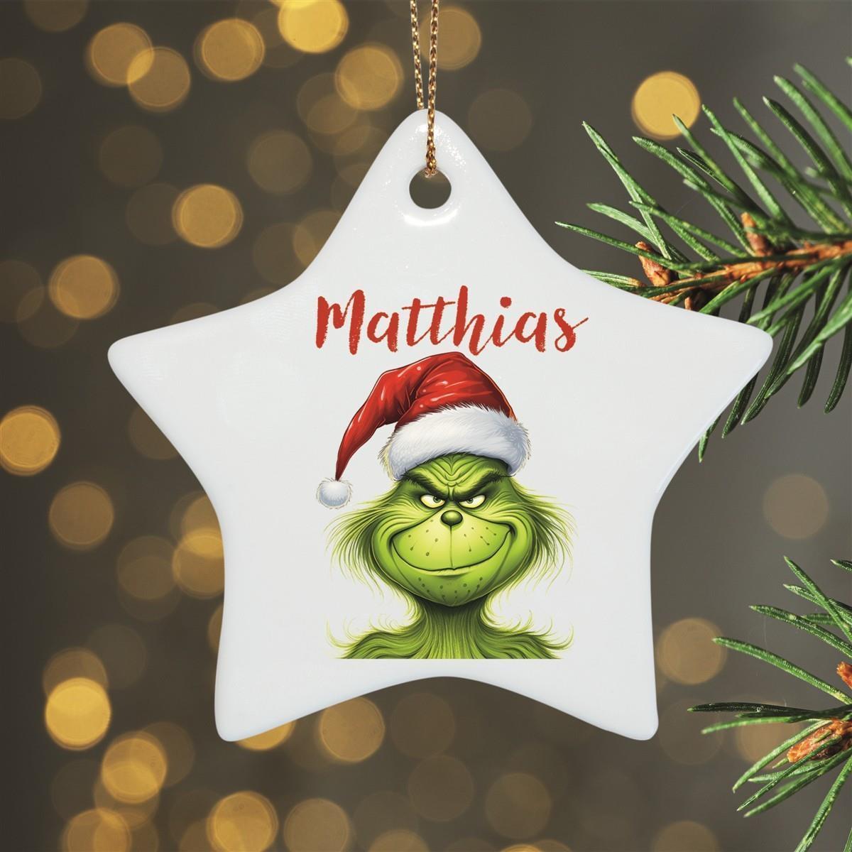 Weihnachtsanhänger personalisiert Grinch 3 Name Motiv Anhänger Keramik, Weihnachtsschmuck, Weihnachtskugel, Christbaumschmuck versch. Formen