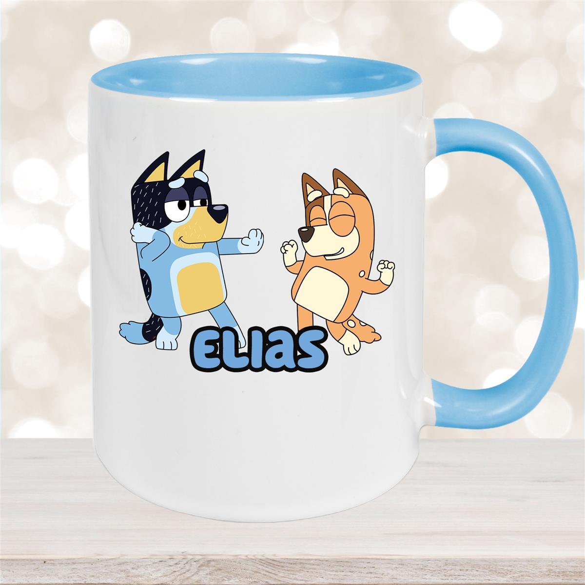 Tasse Bluey #1 Wunschname Keramik Kinderbecher personalisiert Hellblau