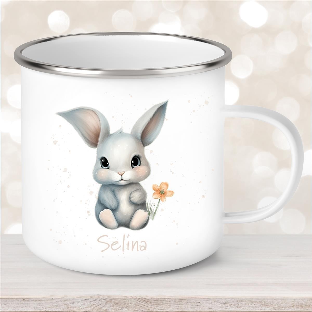 Tasse Ostern - Hase #2 mit Wunschnamen personalisiert Emaillie