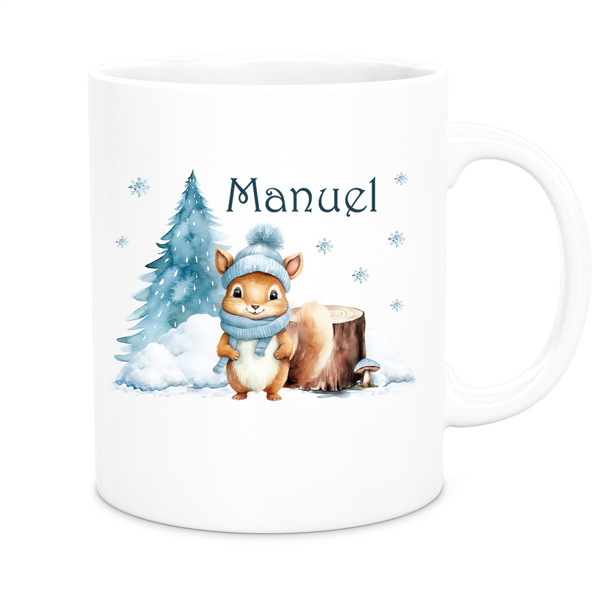 Tasse Wunschname Weihnachten Eichhörnchen #1 Keramik Kinderbecher Weiß