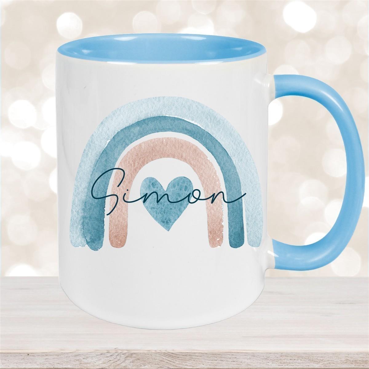 Tasse Wunschname Regenbogen 6 Keramik Kinderbecher versch. Farben