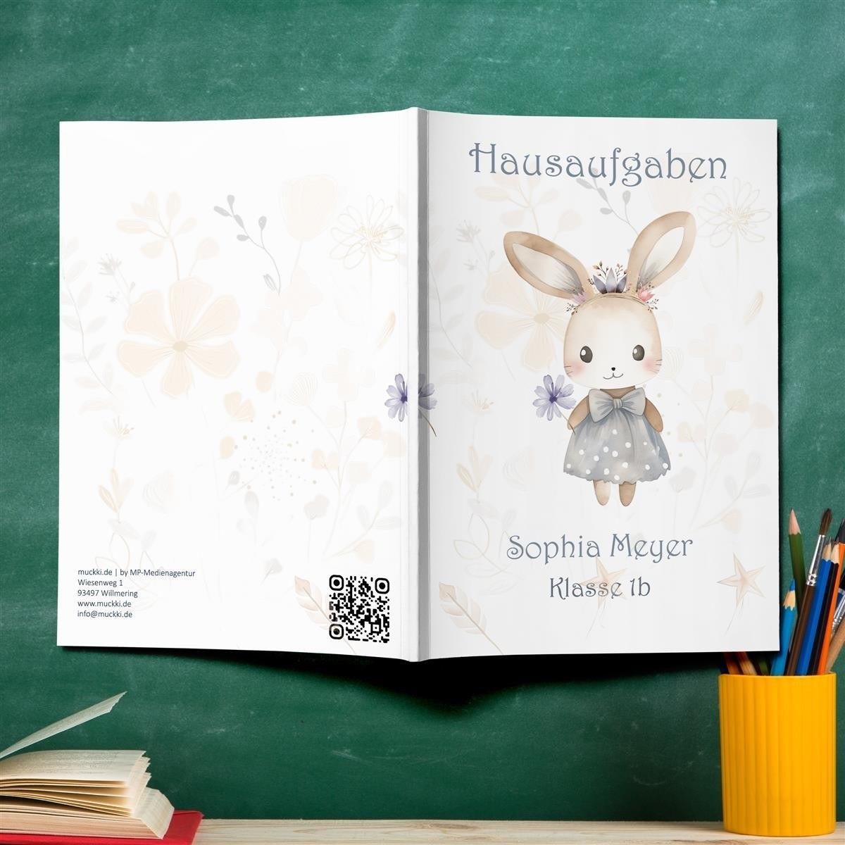 Hausaufgabenheft Hase #1 DIN A5 - 48 Blatt mit Name und Klasse