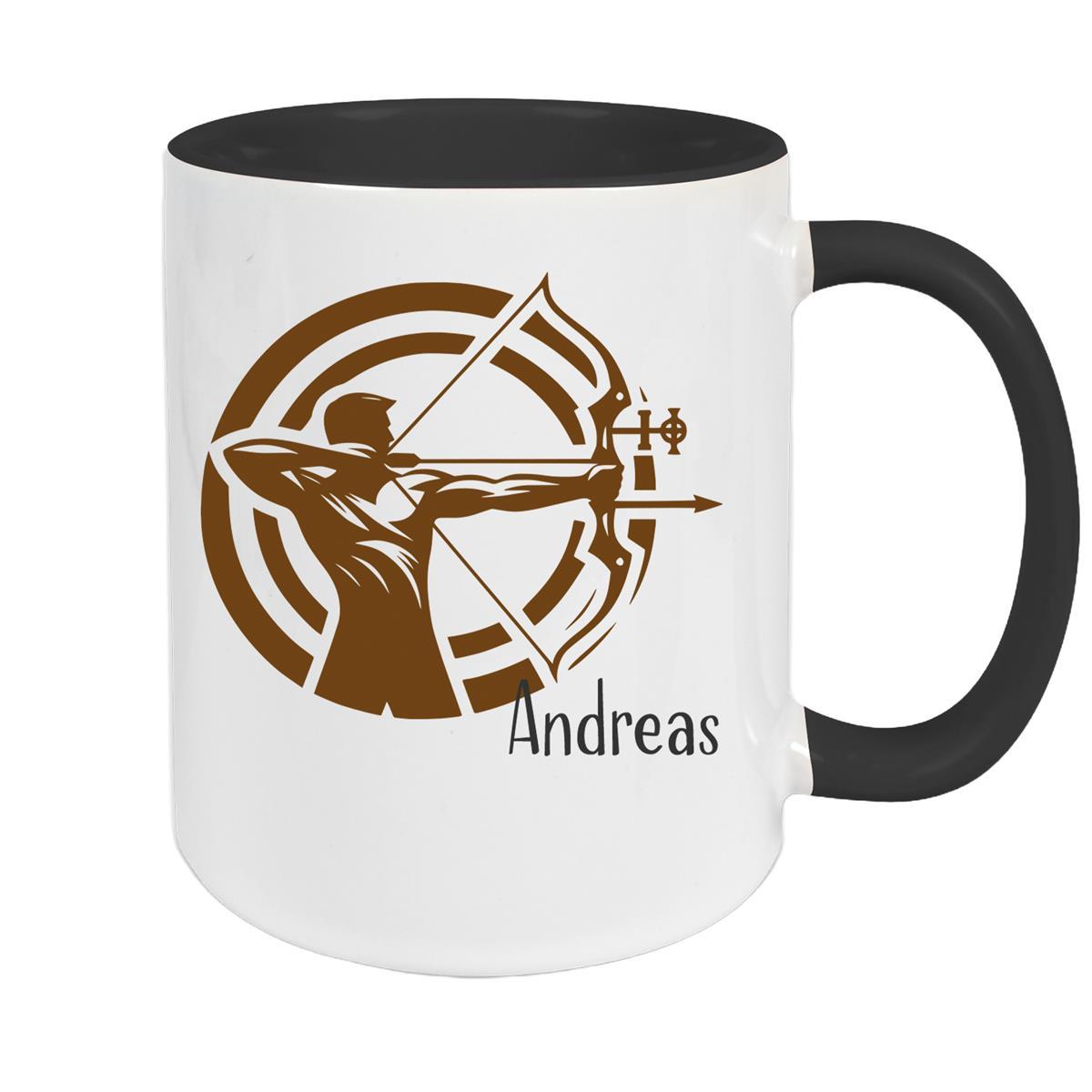 Tasse Bogenschütze 2 Wunschname Keramik personalisiert versch. Farben