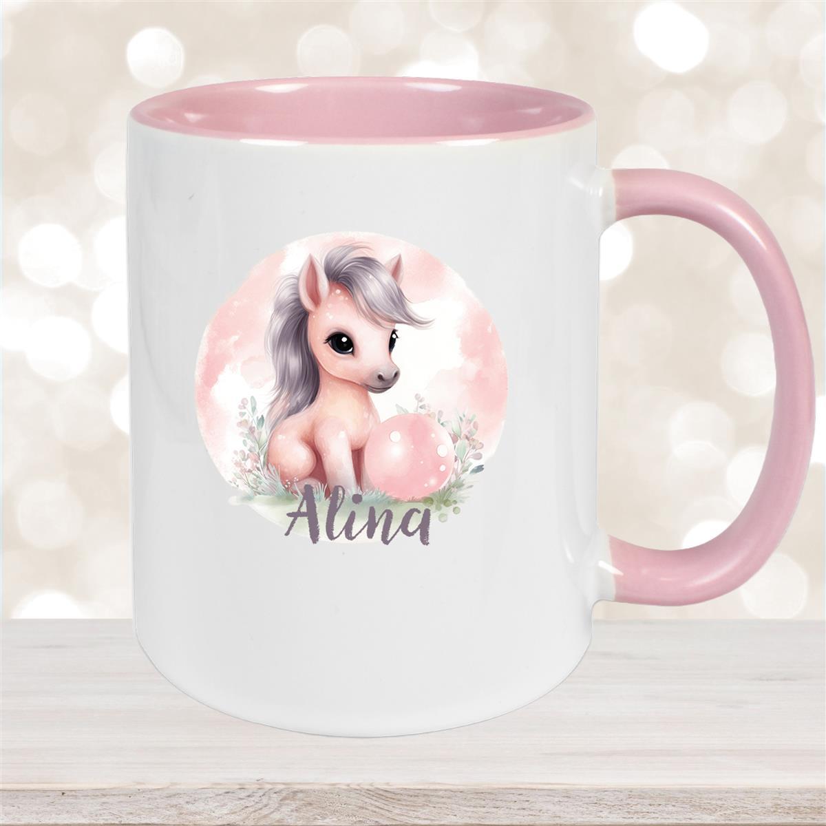 Tasse Pferd #7 Wunschname Keramik Kinderbecher personalisiert Altrosa