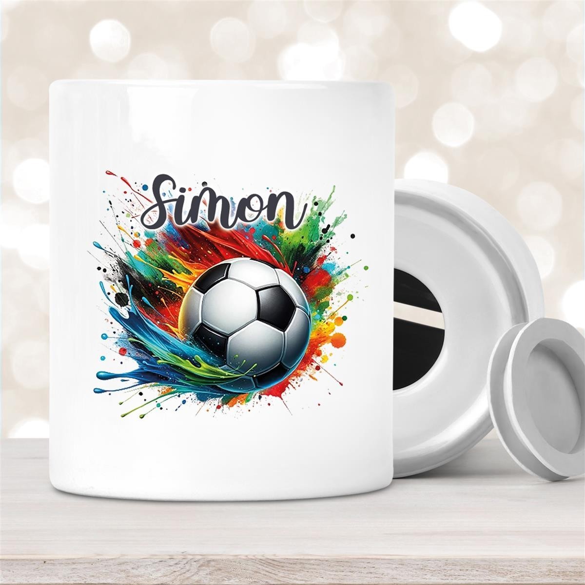 Spardose mit Wunschname Fußball # 11 personalisiert
