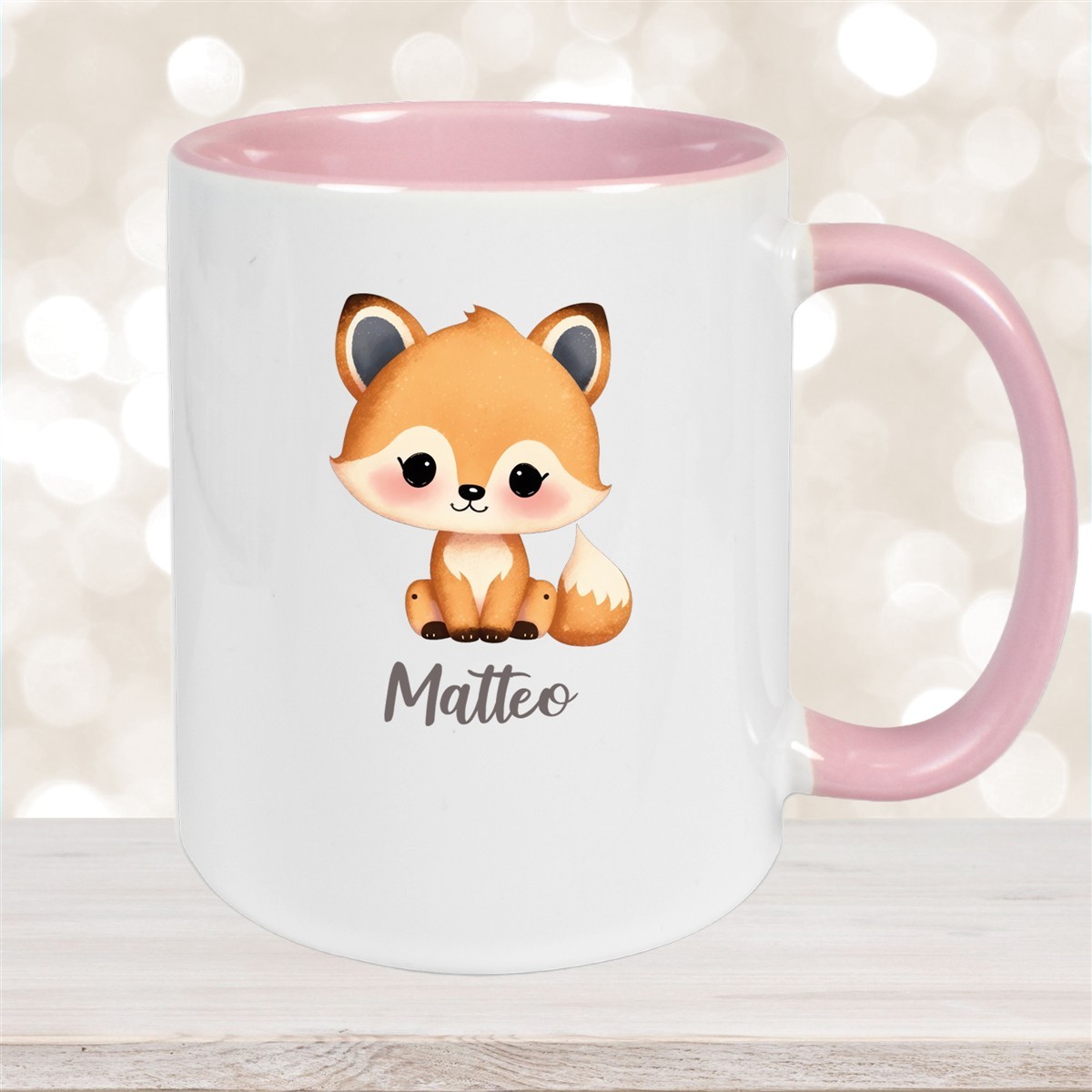 Tasse Wunschname Fuchs #1 Keramik Kinderbecher Altrosa