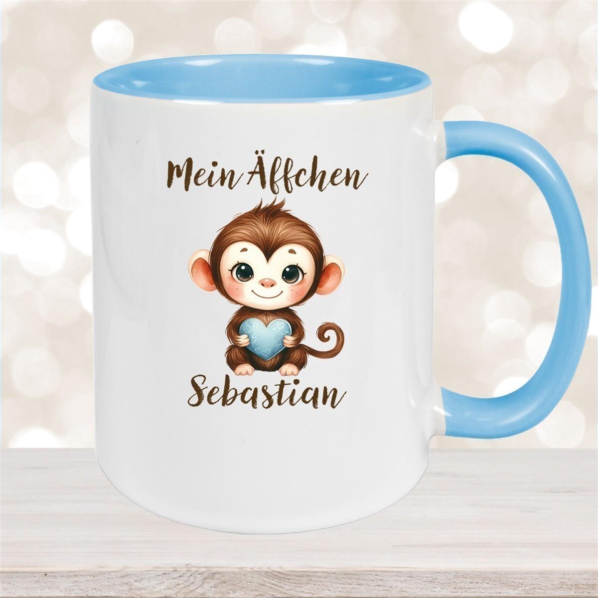 Tasse Liebe - Äffchen Valentinstag Wunschnamen Keramik personalisiert versch. Farben