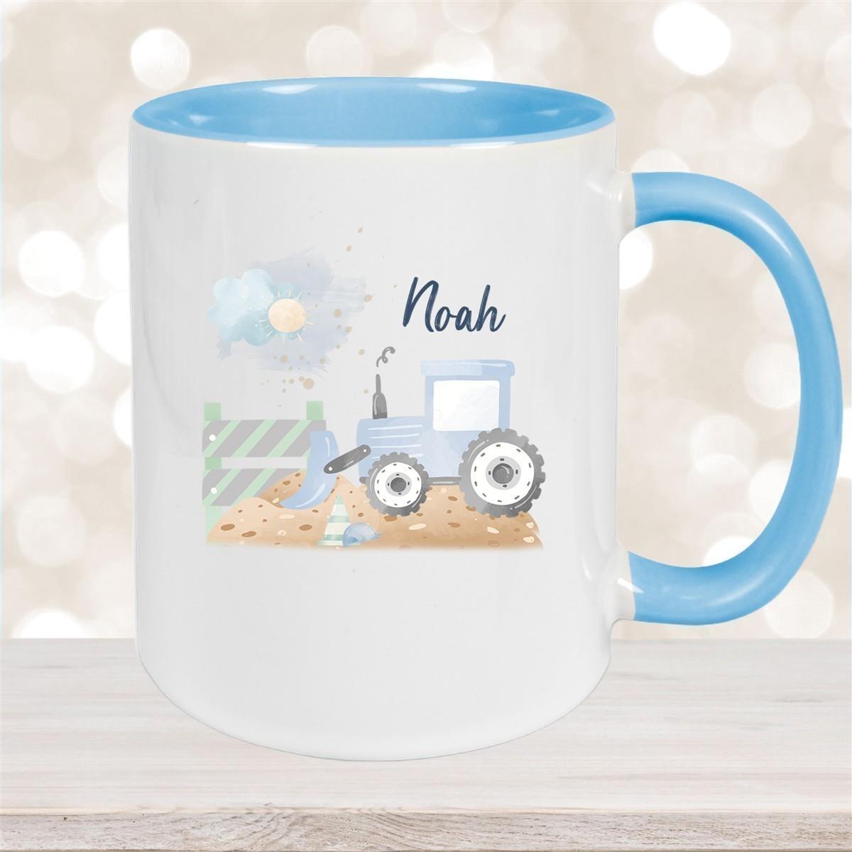 Tasse Wunschname Baustelle Traktor 1 Keramik Kinderbecher versch. Farben