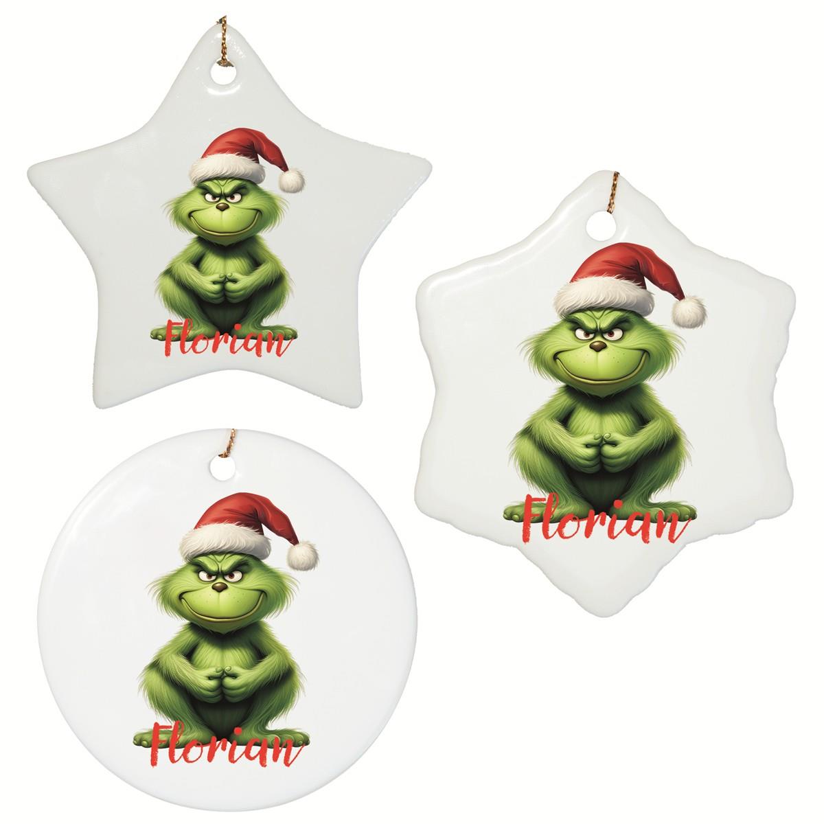 Weihnachtsanhänger personalisiert Grinch 5 Name Motiv Anhänger Keramik, Weihnachtsschmuck, Weihnachtskugel, Christbaumschmuck versch. Formen