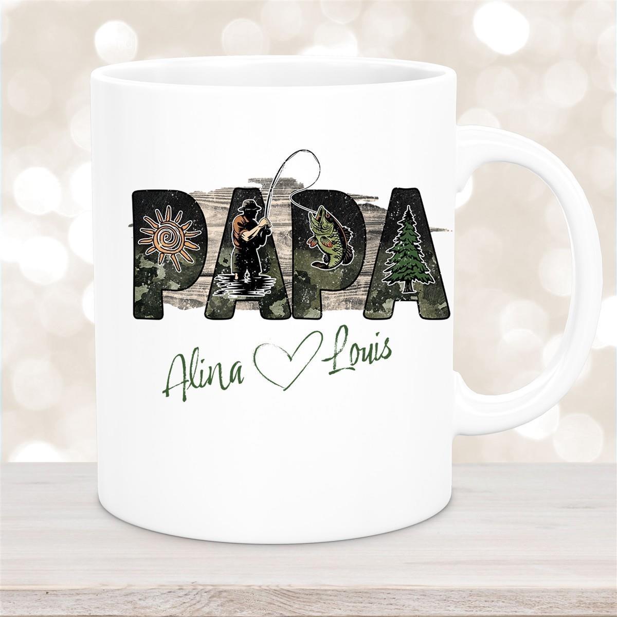 Tasse Vatertag 6 "Angler" Wunschnamen Keramik Personalisiert versch. Farben