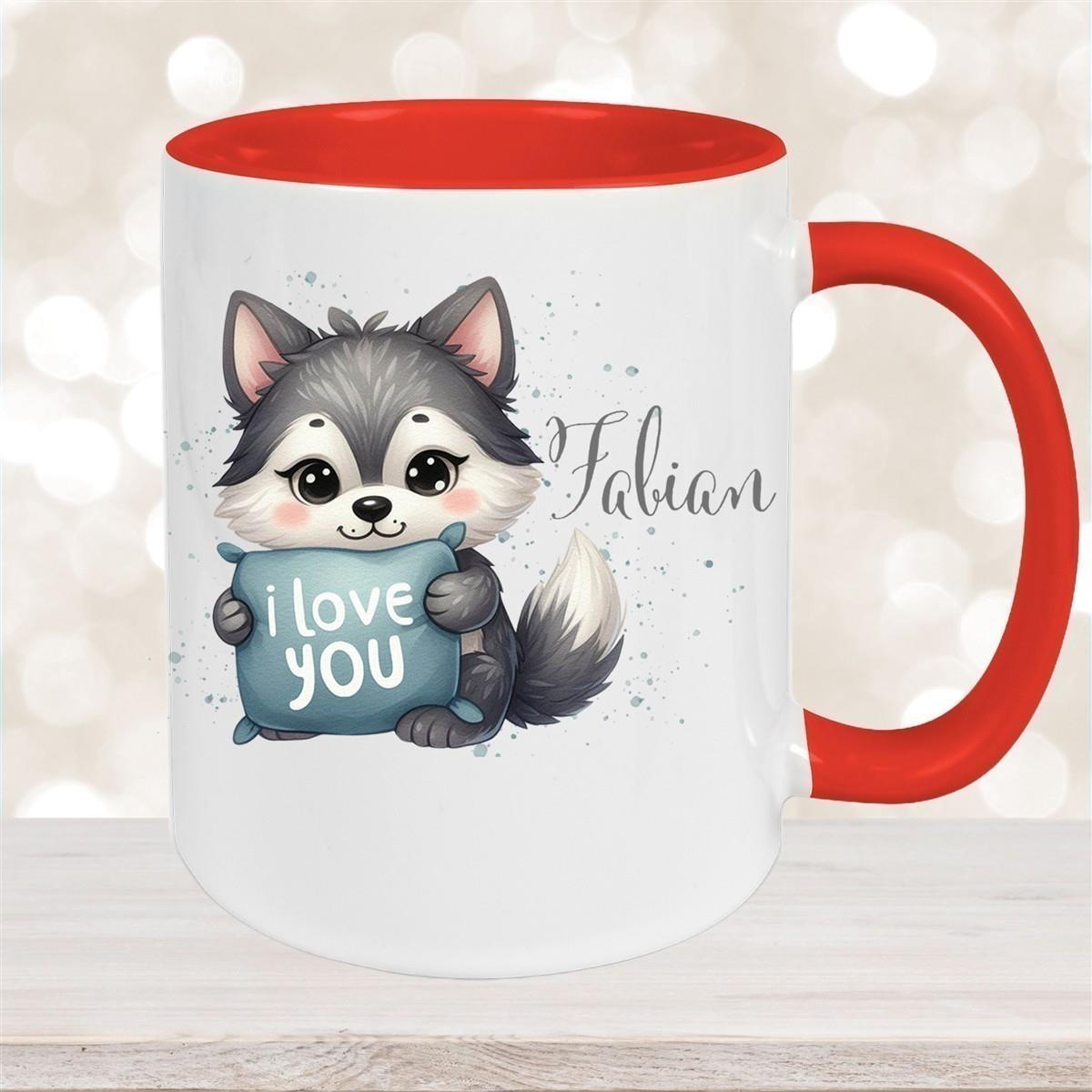 Tasse Liebe - Fuchs Valentinstag Wunschnamen Keramik personalisiert versch. Farben