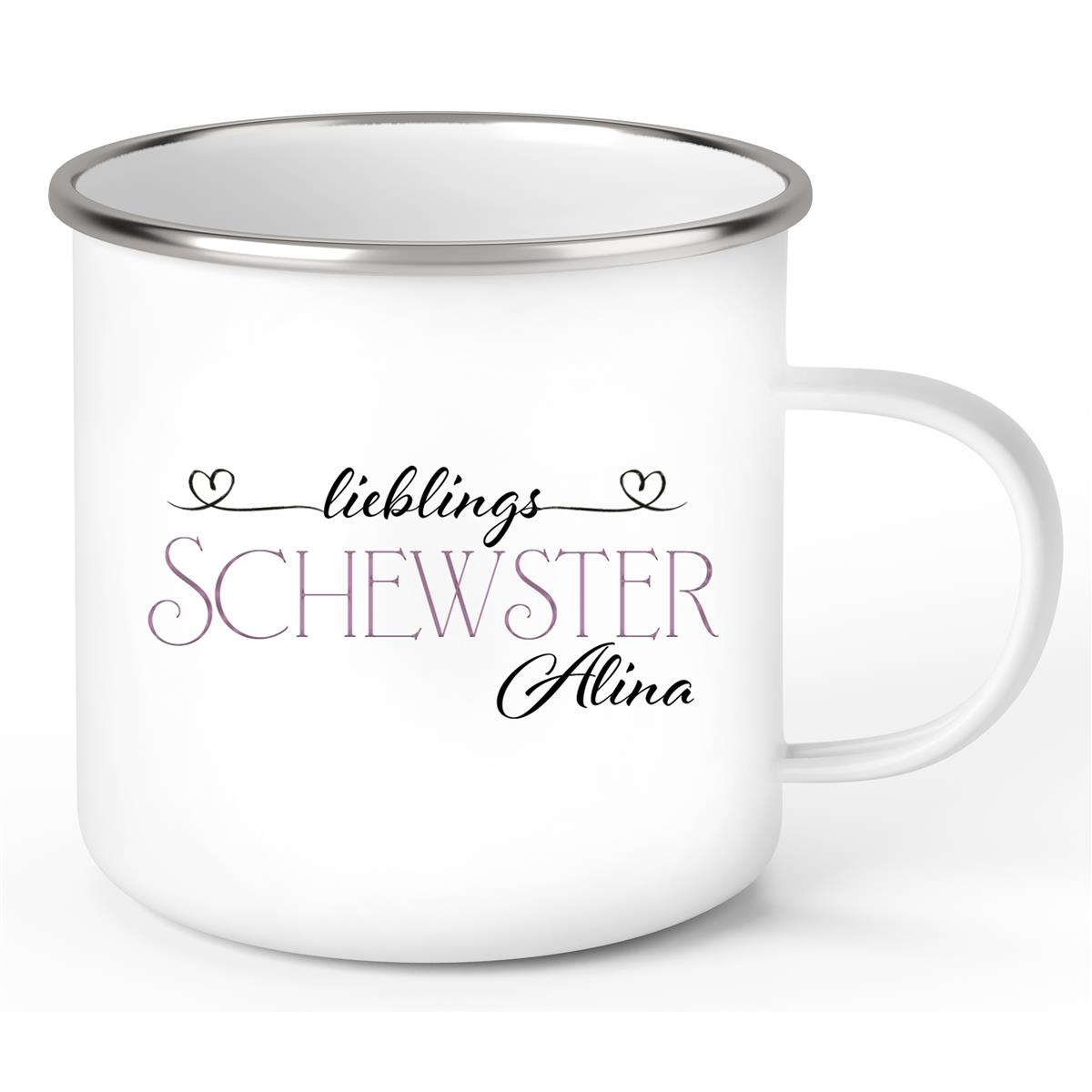 Tasse Wunschname Lieblings-Schwester 1 Emaille personalisiert