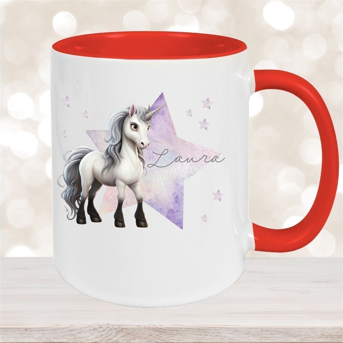 Tasse Wunschname Einhorn Stern #1 Keramik Kinderbecher versch. Farben