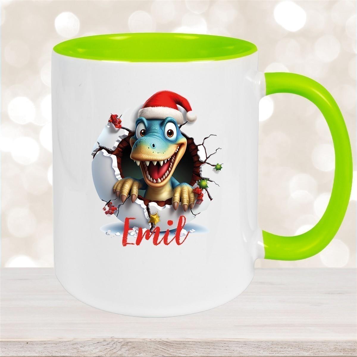 Tasse Wunschname Christmas Dino 2 Keramik Kinderbecher versch. Farben