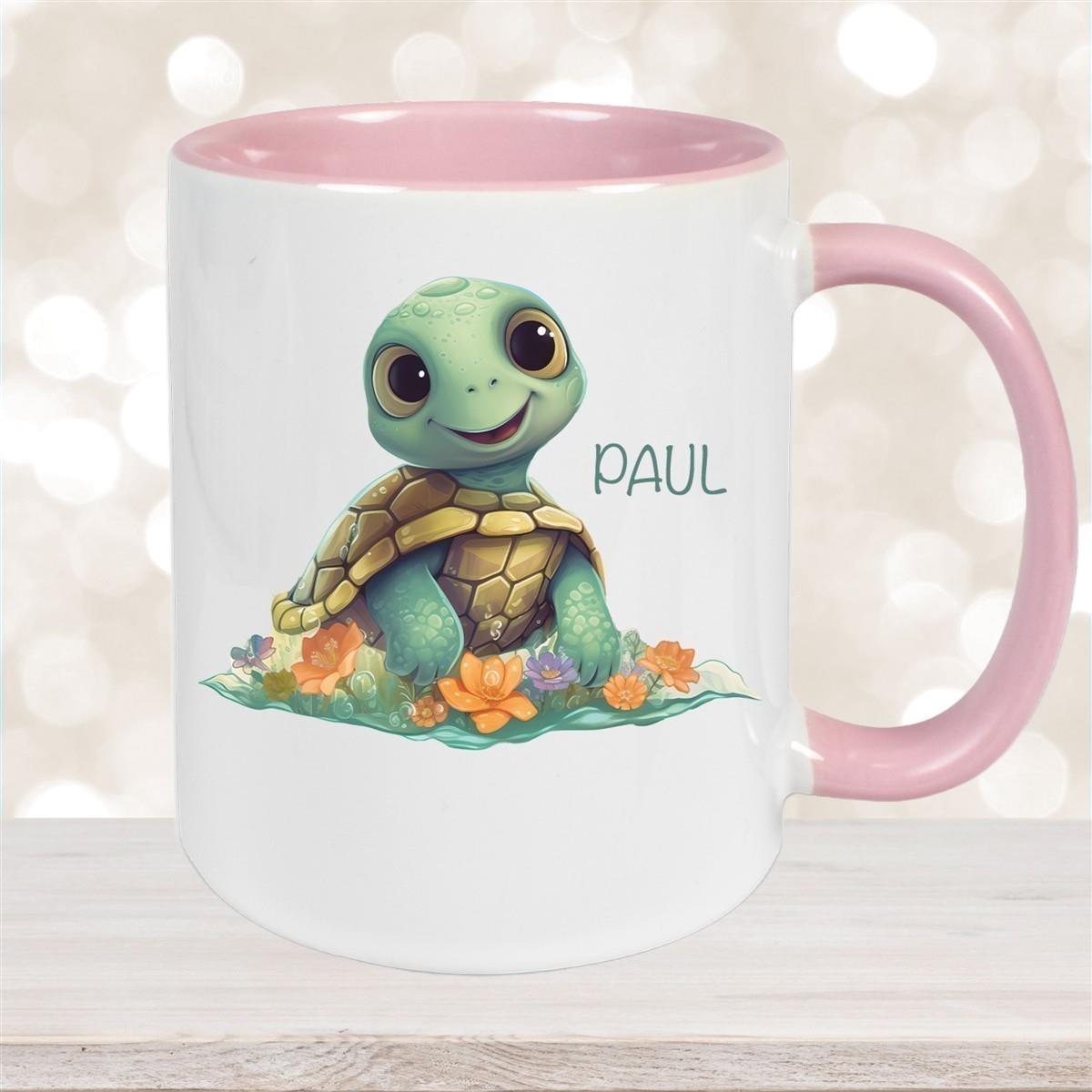 Tasse Wunschname Schildkröte 1 Keramik Kinderbecher personalisiert versch. Farben