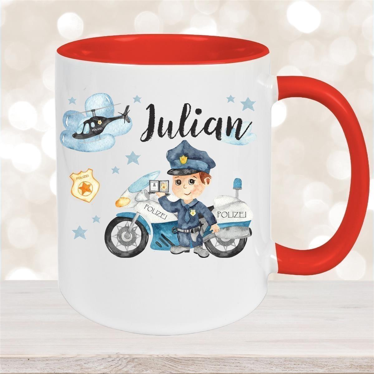 Tasse Polizei 2 Wunschname Keramik Kinderbecher personalisiert versch. Farben