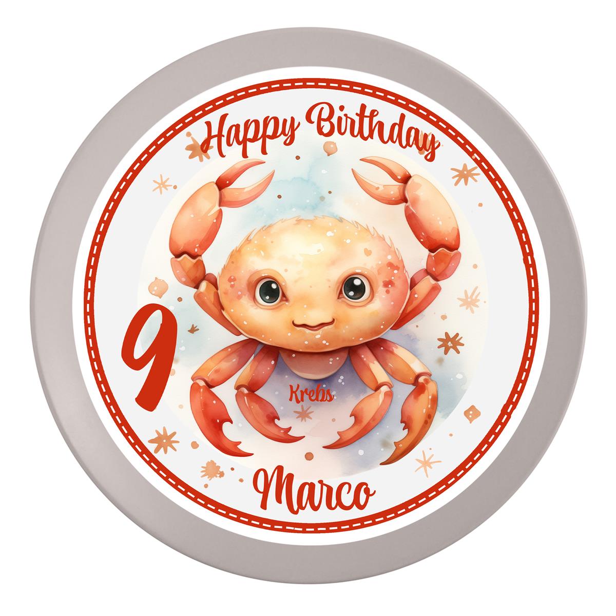 Tortenaufleger Geburtstag Sternzeichen Krebs #1 Name & Zahl (20cm) Fondant Papier