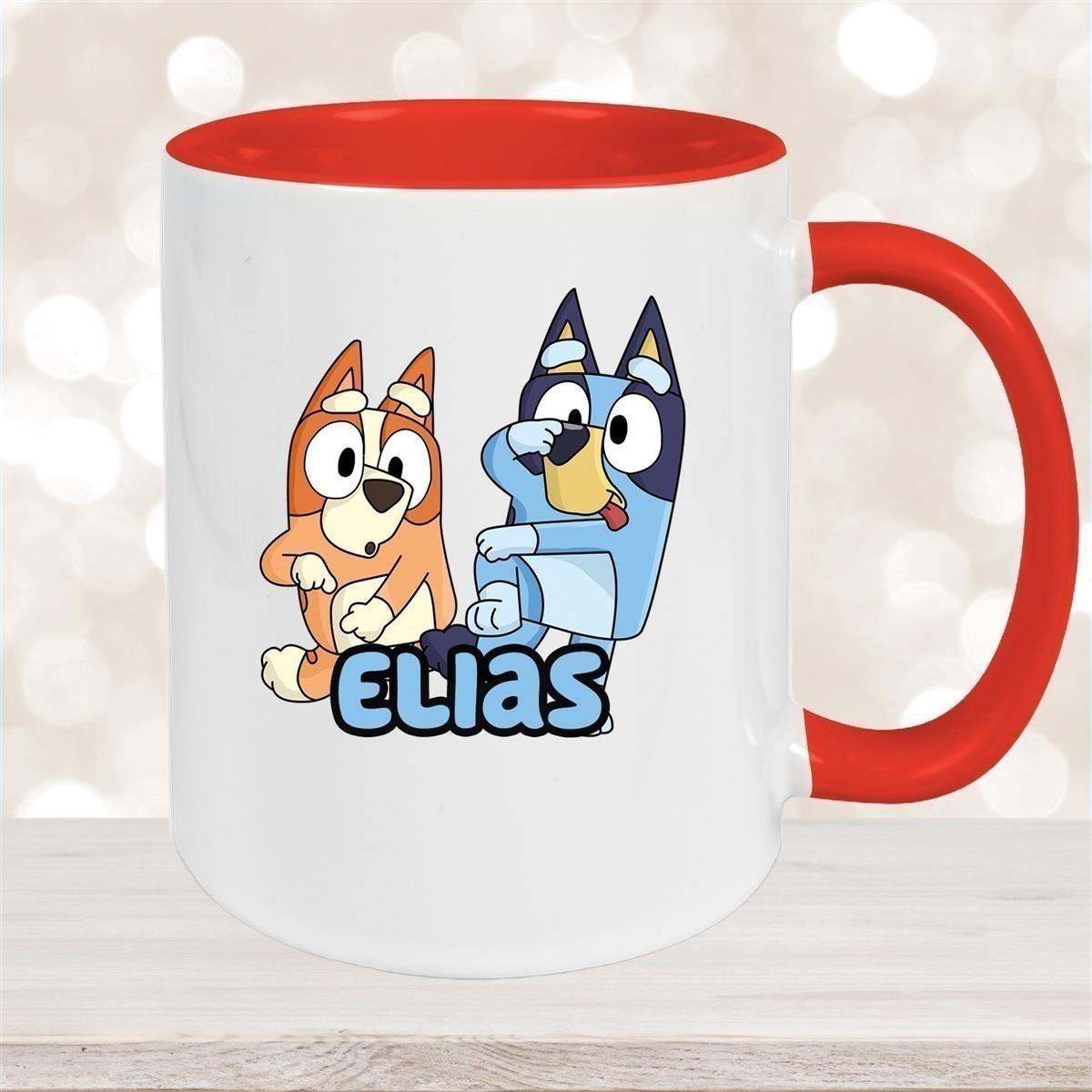 Tasse Bluey 3 Wunschname Keramik Kinderbecher personalisiert versch. Farben