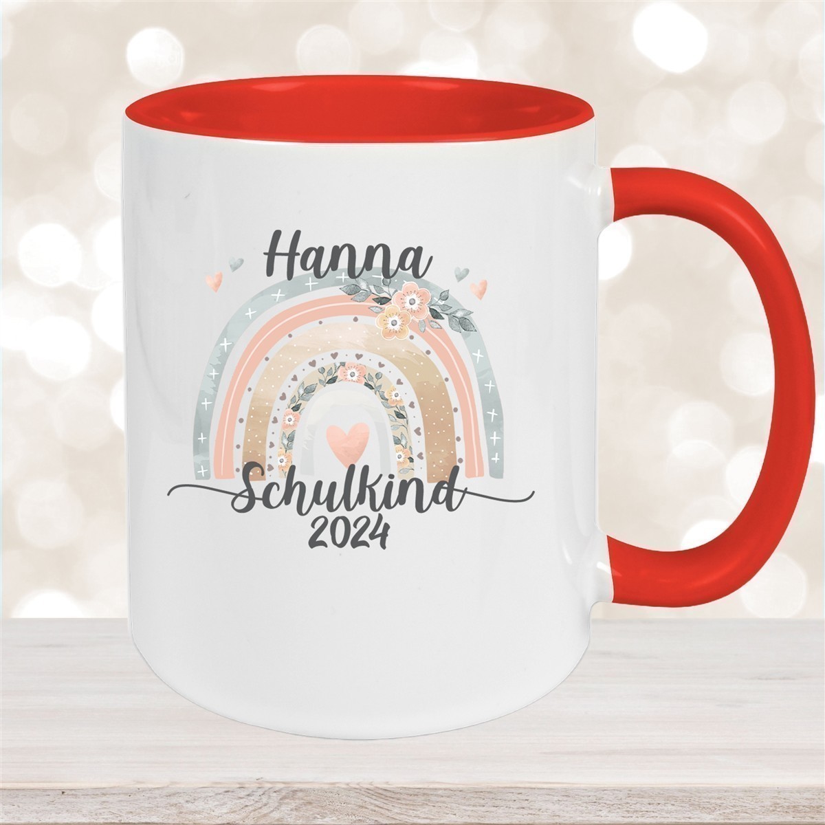 Tasse Schulkind #06 Wunschname Rainbow Keramik Kinderbecher Personalisiert versch. Farben