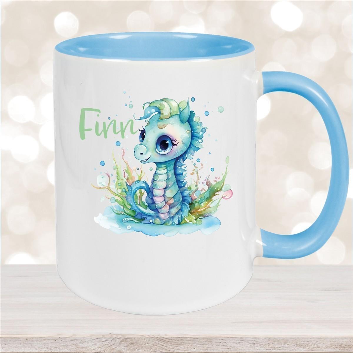 Tasse Wunschname Meerestiere-Seepferdchen 1 Keramik Kinderbecher versch. Farben